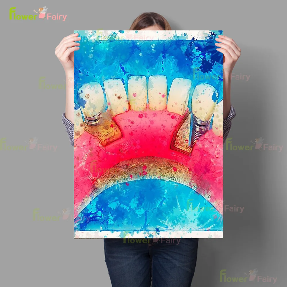 Watercolor Tooth Teeth Dentistry Clinic Poster Wall Art Canvas Painting Home Decor Wall Pictures For Living Room Unframed