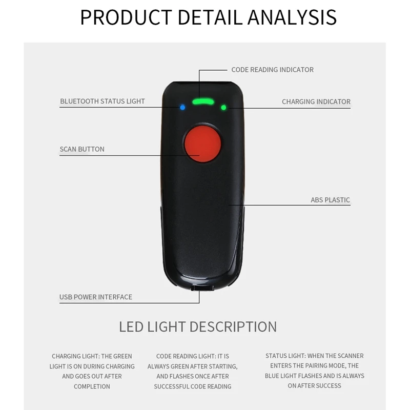 Wireless Portable Barcode Scanner 1D Red Light Barcode Reader Dual Mode Red Light Scanner For Ios Android Windows