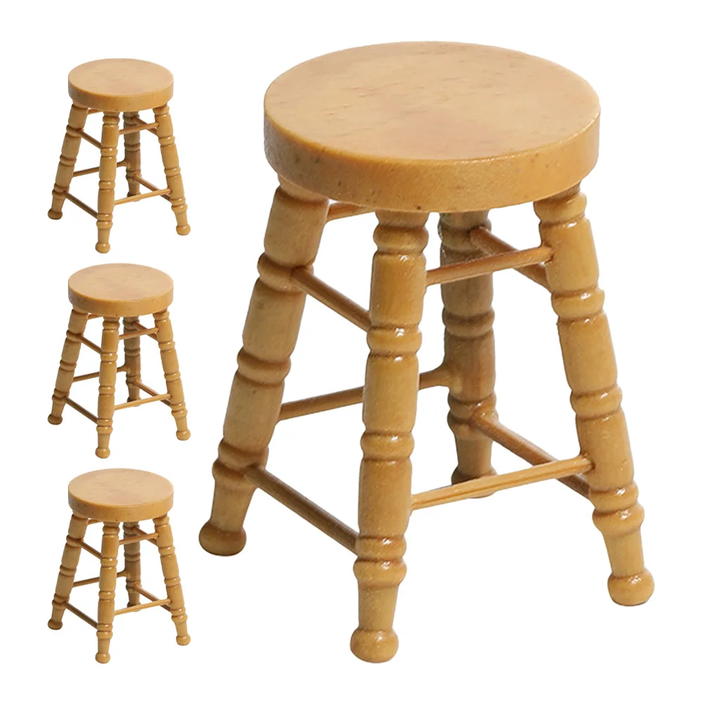 

Miniature Wooden Round Stool High Leg Design Small Natural Log Finish Furniture Prop for Dollhouse Micro Scenes Crafts