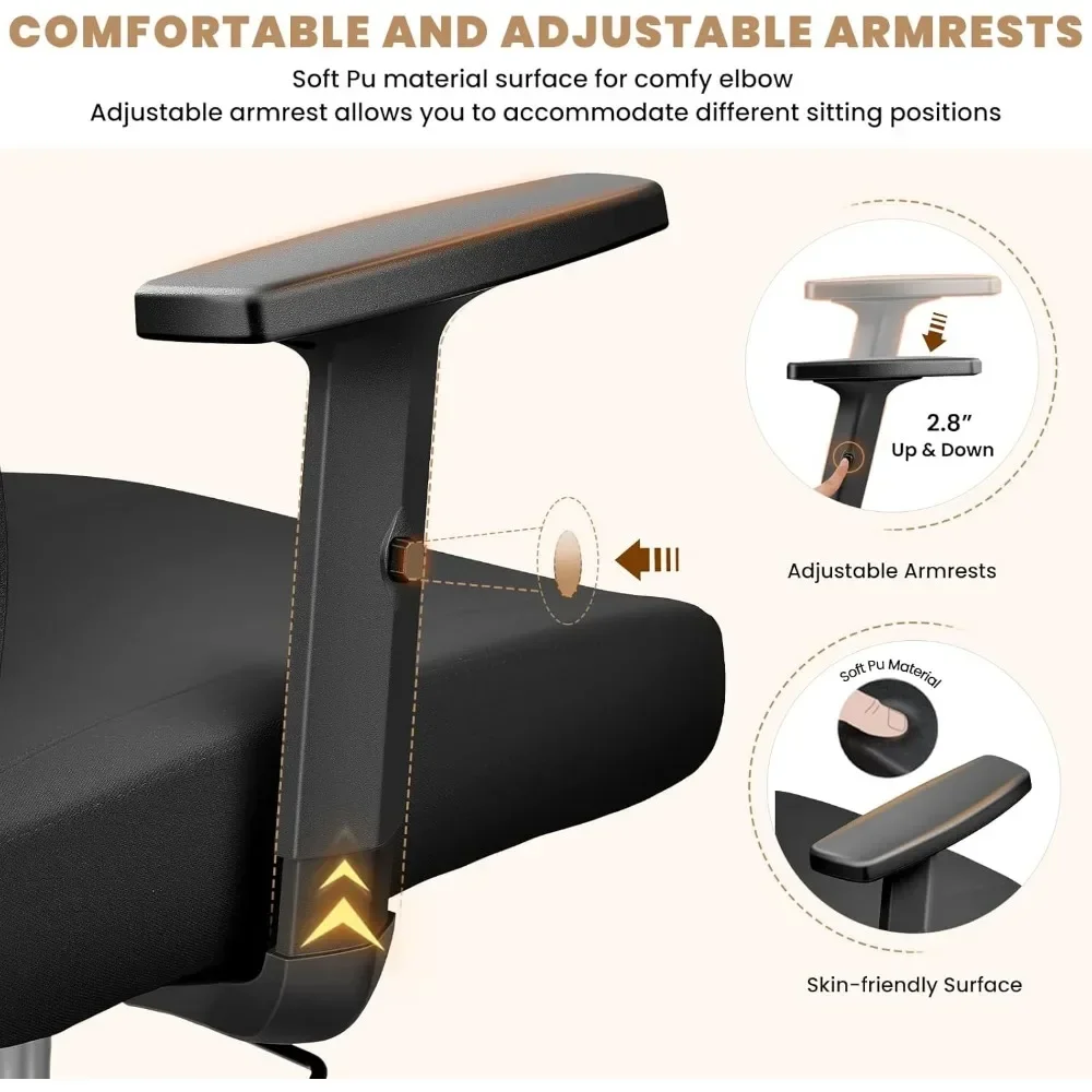 Cadeira de mesa ergonômica com apoio lombar ajustável, cadeira giratória confortável computador, Heavy Duty cadeira executiva para Hom