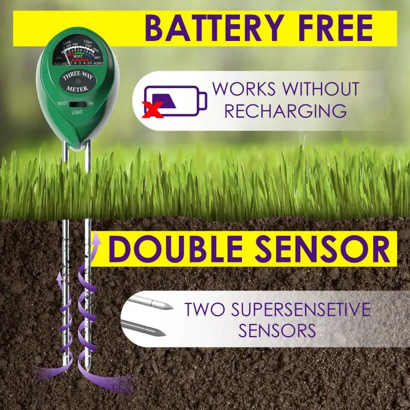 3 In1 Moisture Sunlight PH Meter Soil Water Acidity Humidity Light PH Test Garden Plants Flowers Moist Tester Testing Instrument