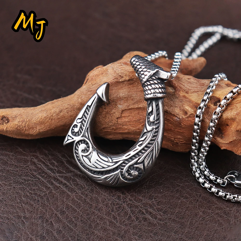 

Fashion Men Fish Hook Necklace Vintage Stainless Steel Nordic Celtic Pendant for Women Gift Viking Jewelry Accessories Wholesale