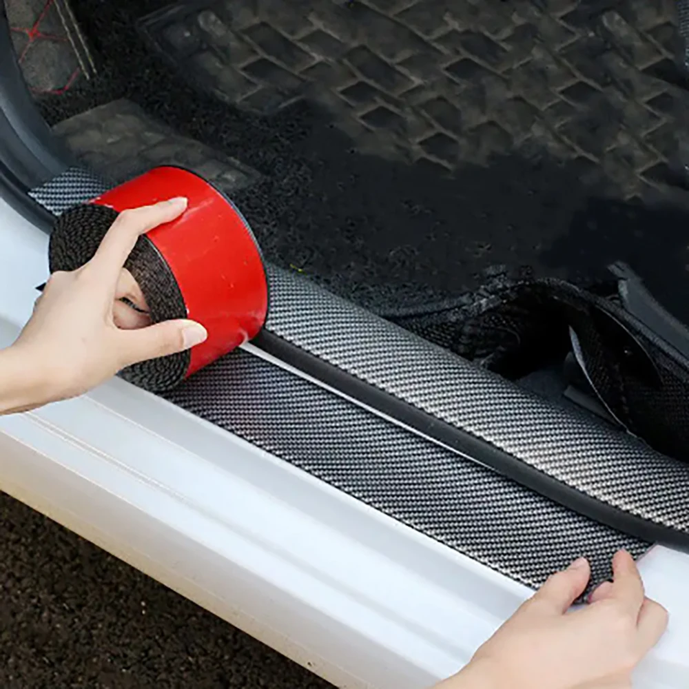 カーバンパーステッカー カーボンファイバー 車体用ビニール保護ステッカー ストリップ 傷防止フィルム 自動車 ドアエッジ スカッフプレート トランクプロテクター