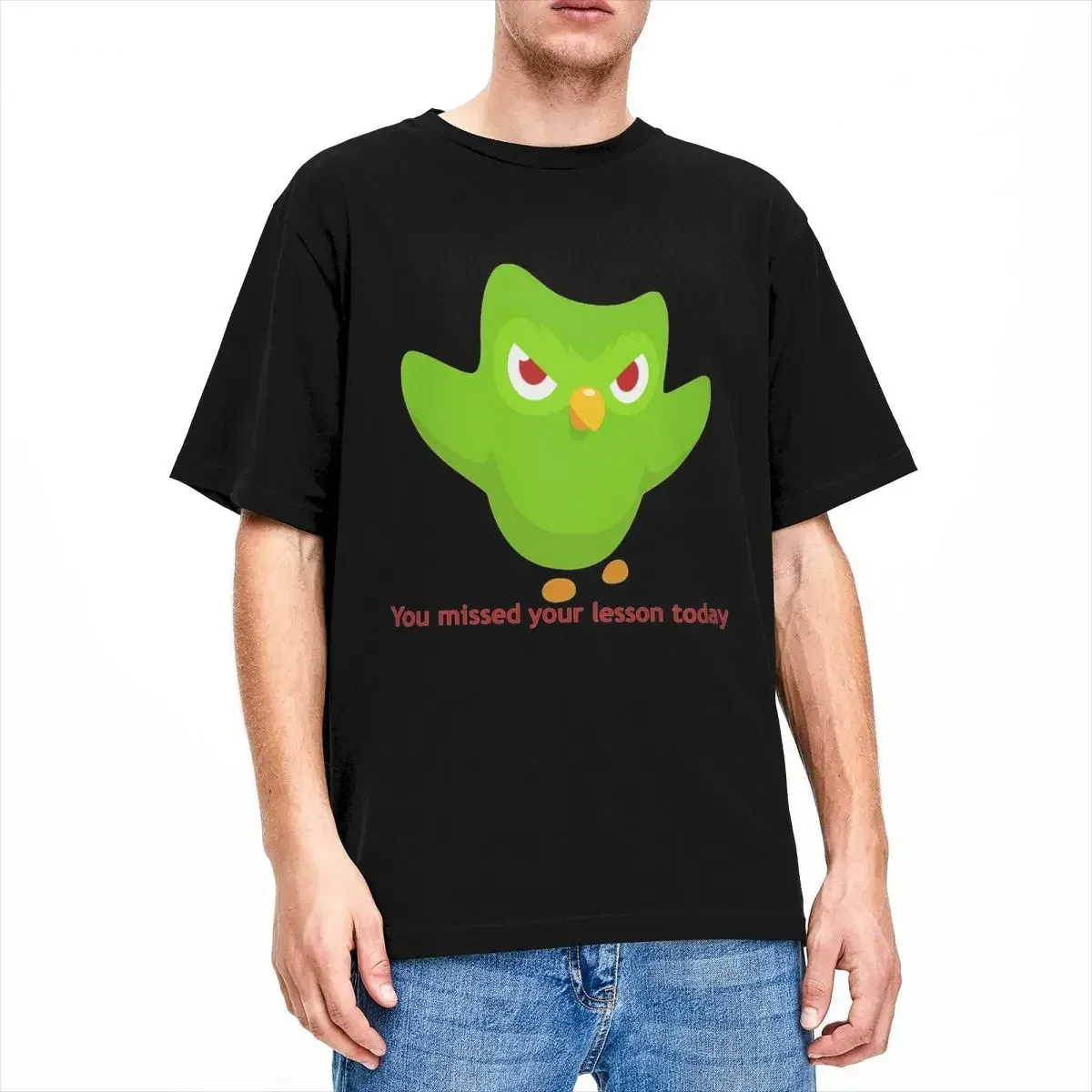 Duolingo Owl Duo Stuff Leisure Cotton Short Sleeve T Shirts Round Neck Tops Plus Size Men Women Shirts oversized funny style