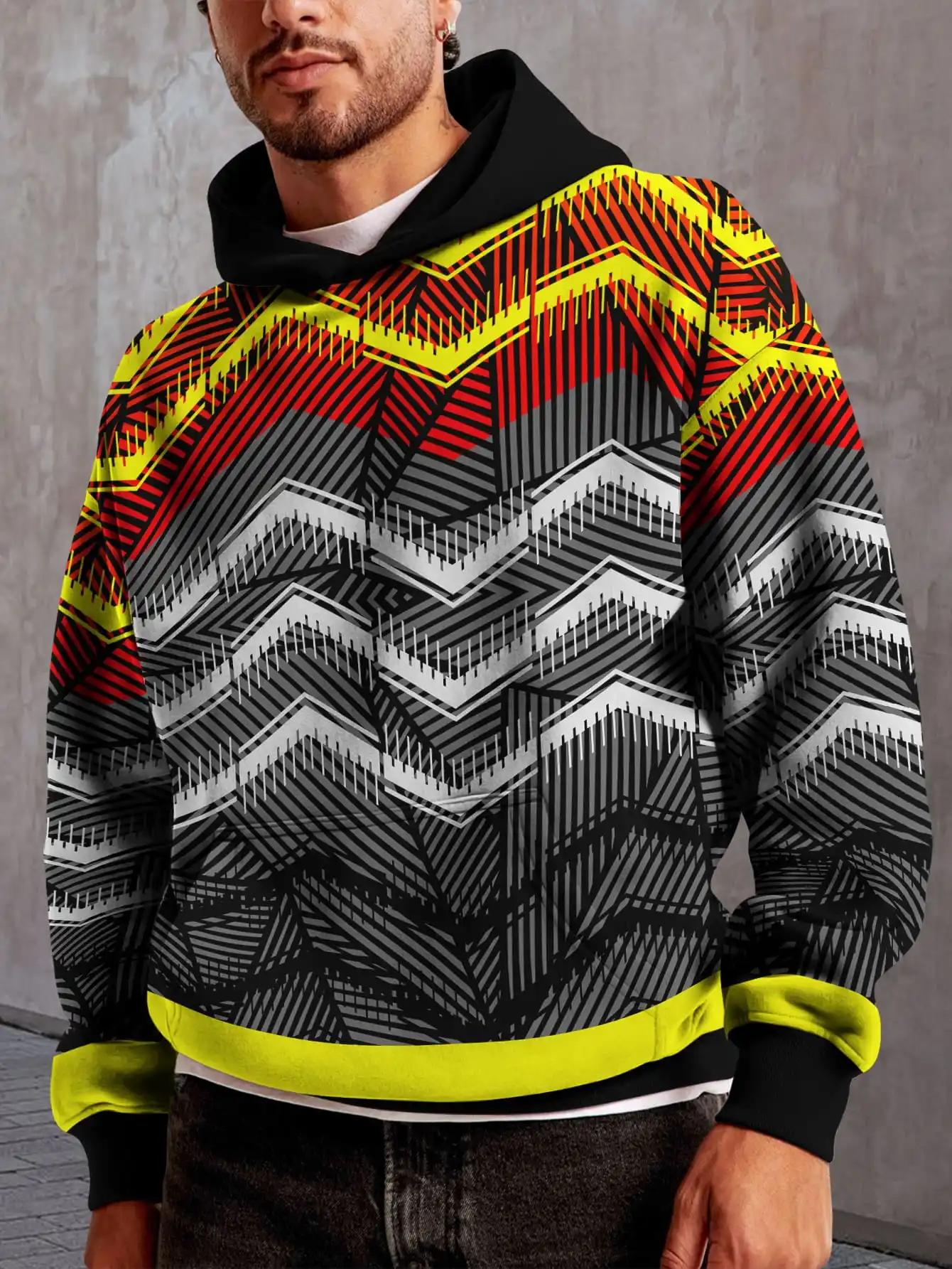 

Толстовка с капюшоном и 3D-принтом, красная и золотистая волнистая полоска, толстовка с капюшоном, повседневный пуловер в уличном стиле, толстовка