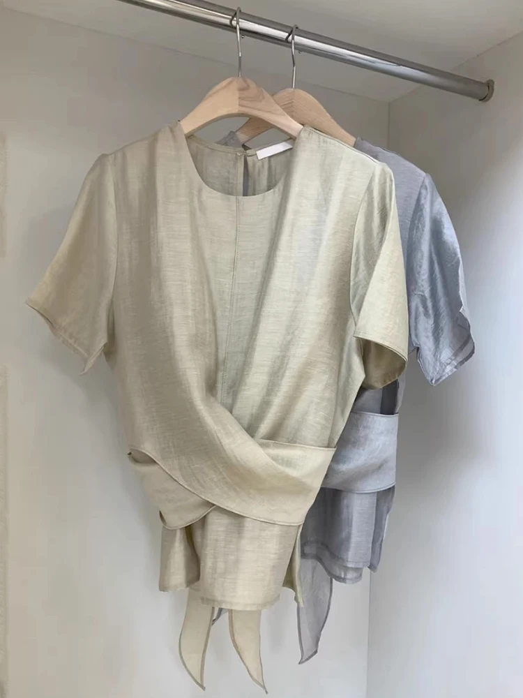 Ele ort Sve incrociato pieghettato ingombrante in vita da donna irt estate nuovo Sle top dimagrante comodo coreano vestibilità ampia