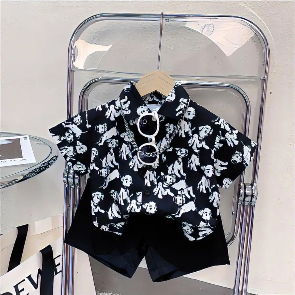 Baby Boys Summer Short-sleeved Suit Super Cool Loose New Beach Wear Casual Printed Puppy Shirt+ Shorts 2-piece Set for OuterWear