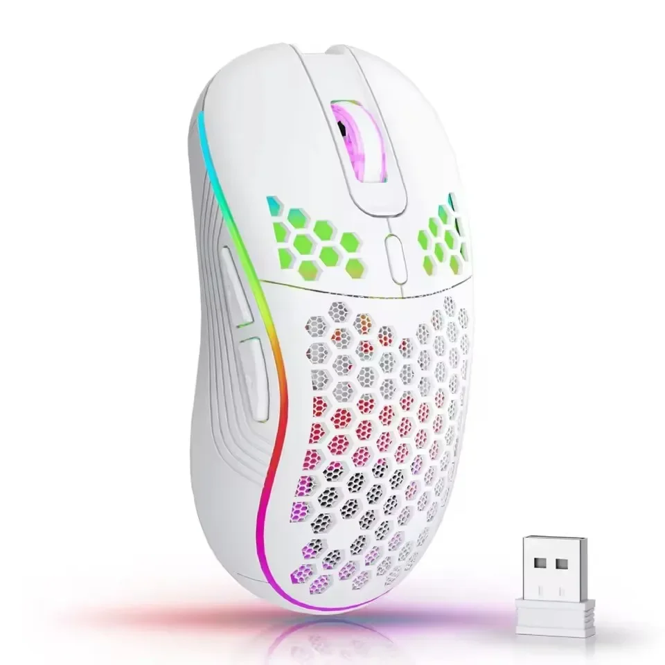 

RGB Backlight 2.4G Type-C Wireless Mouse Lightweight Honeycomb Design Rechargeable Mouse with USB Receiver Adjustable DPI