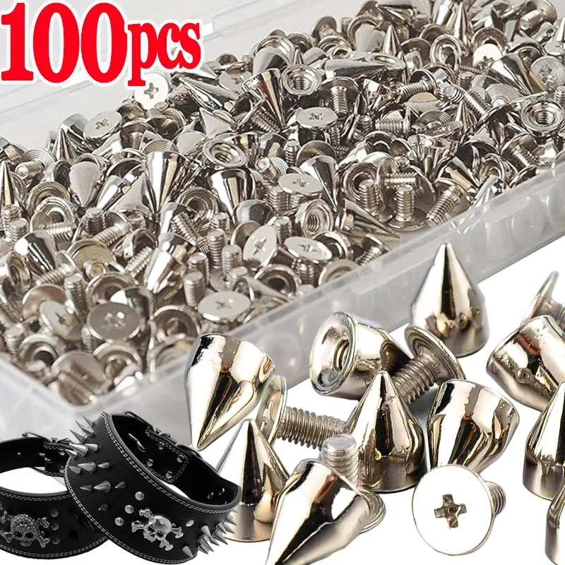 10/100pcs DIY Metal Cone Spikes Double Cap Punk Silver Rivets Cone Studs Handcraft Cool Rivets Shoes Clothes Bag Accessories