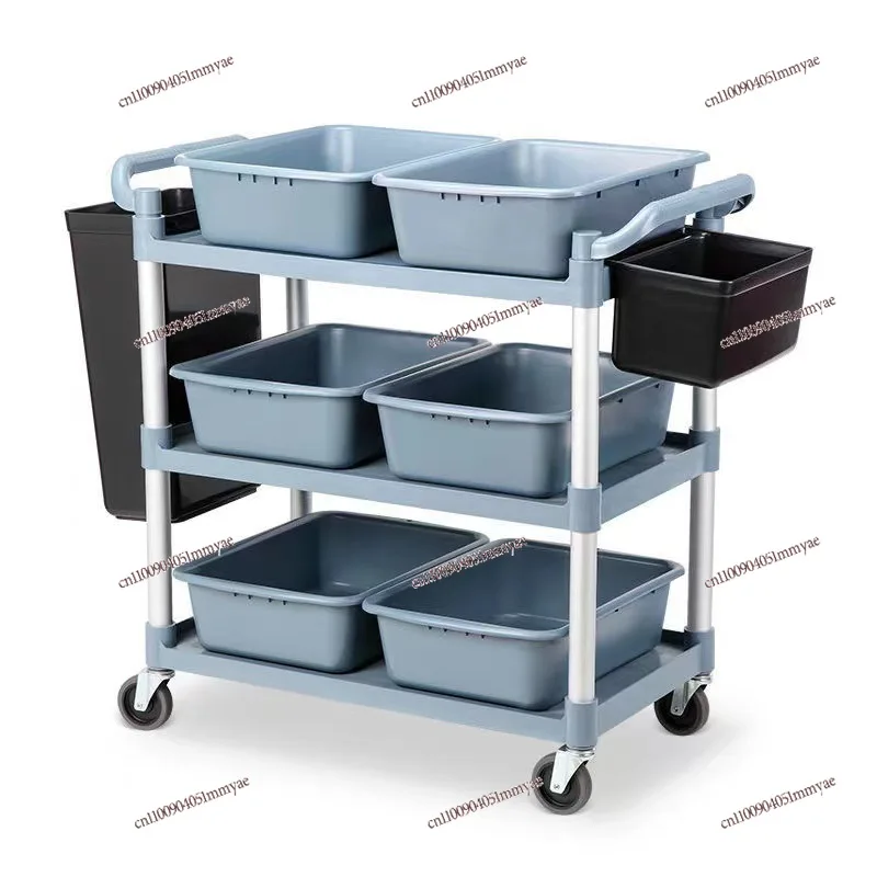 Three-Tier Thickened Commercial Dining Trolley Mobile Hand Push Food Service For Restaurant Hotel Kitchen Bowl Storage Side Cart