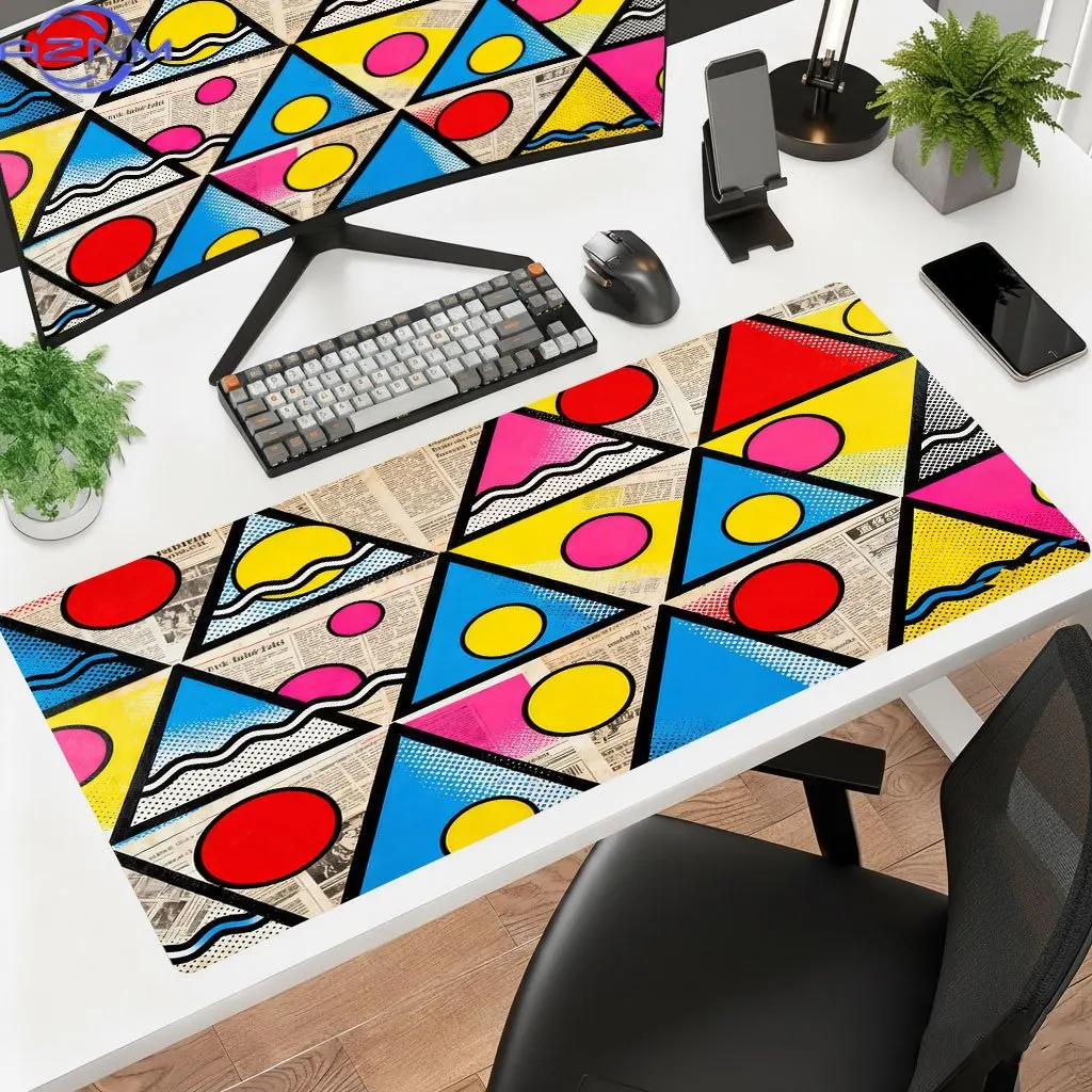 Iron Art Triangle Circle Print Mouse Pad Multi Size Non Slip Rubber Washable HD Print Desk Mat For Gaming Laptop Office Decor