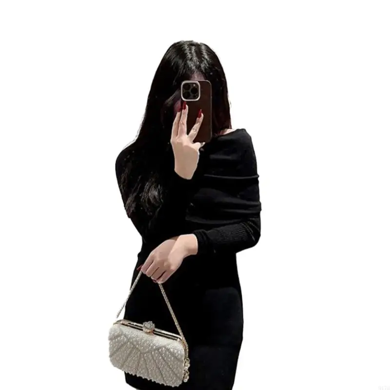 

Womens Evening Clutch Bag Beaded Pearl Handbag Elegant Clutch Purse Small Shoulder Bag Party Wedding Purses Clutch Bag