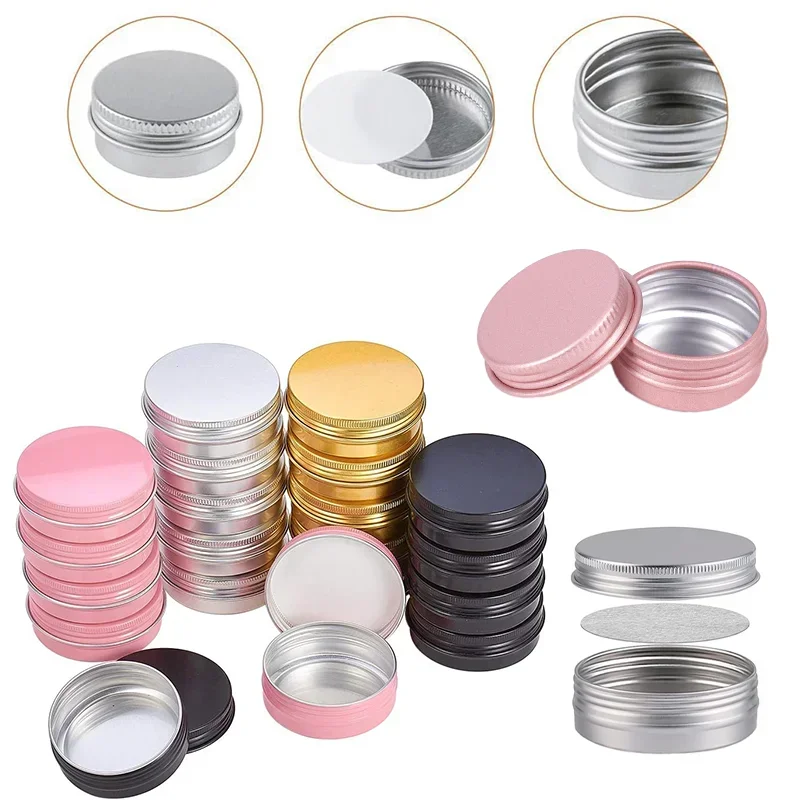 5 Stück 5 g-60 g tragbare, nachfüllbare Aluminiumflaschen mit Schraubdeckel, Blechdosen, Reisekosmetik, Probengläser, Lippenbalsambehälter für Heimwerker