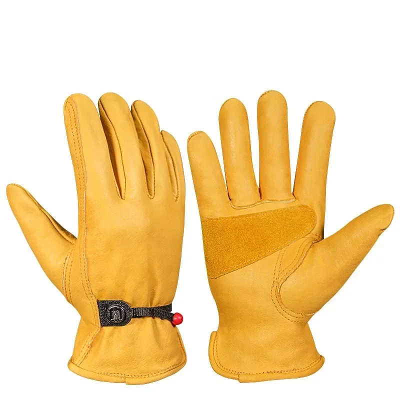 

Leather Working Gloves Men Women Elastic Wrist Tough Cowhide Working Gloves for Gardening/Motorcycle Safe Work Glove