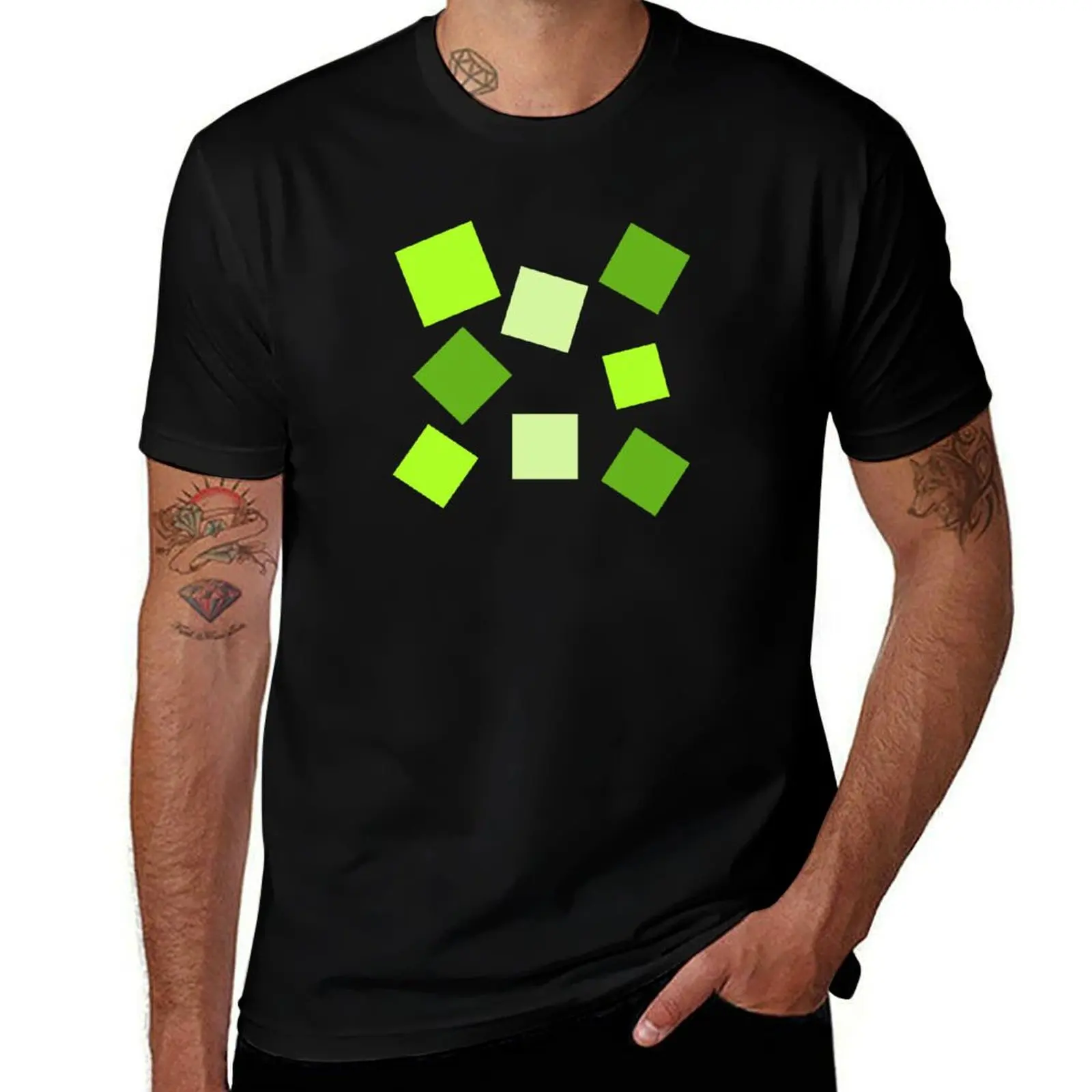 Wild Green Squares Exciting Simple Pattern T-Shirt Simple Casual Short Sleeve Cotton T-Shirt