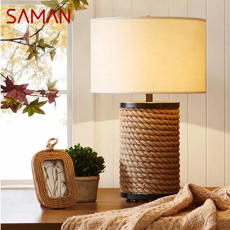 

SAMAN Contemporary Dimming Table Lights LED Creative Rope Simple Bedside Desk Lamp for Decor Home Living Room Bedroom