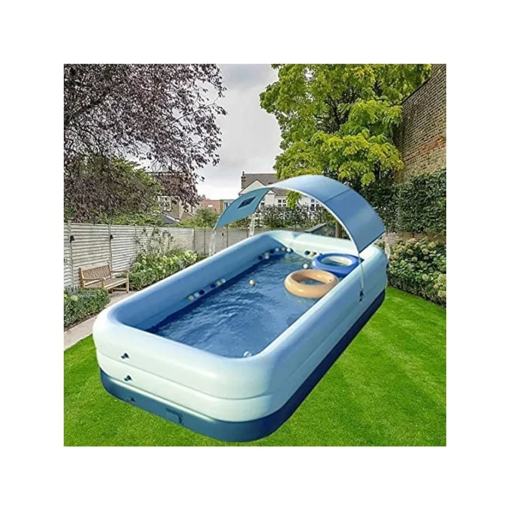 Inflatable Swimming Pool with Rain Canopy, Portable Adult Swimming Pool in Outdoor Areas, Home Garden, Backyard Inflatable Pool