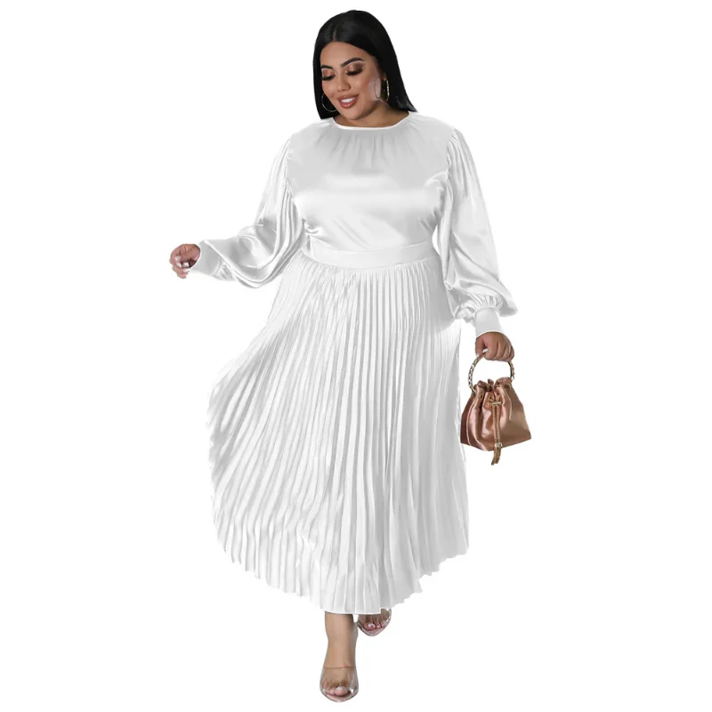 Wsfec L-5XL 2023 primavera vestidos tamanhos grandes roupas femininas sólido manga comprida plissado elegante casual vestido de noite roupas femininas