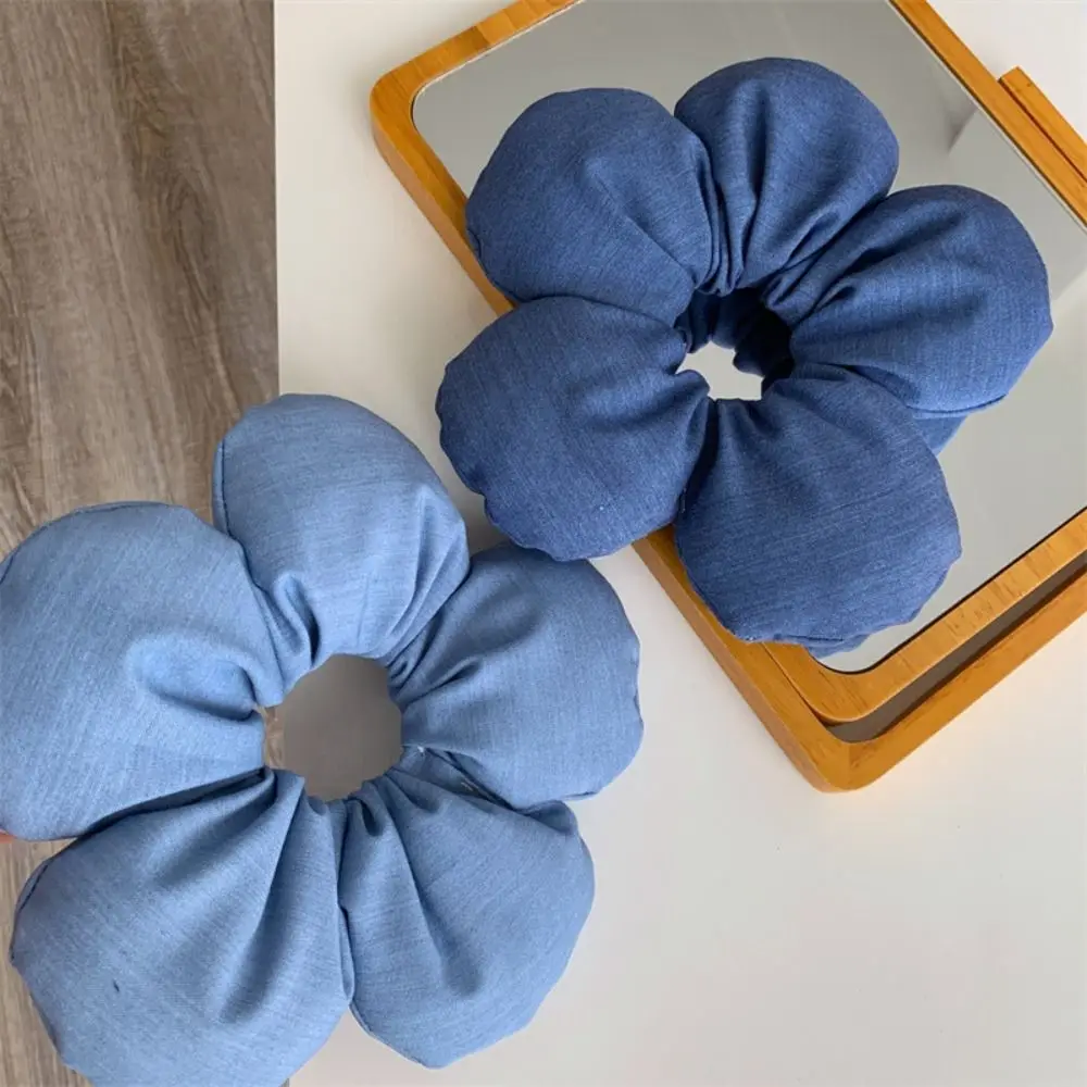 

Personality Korean Style Flower Scrunchies Denim Oversize Large PU Scrunchies Hair Rope Cloth Exaggerated Hair Ring Ladies