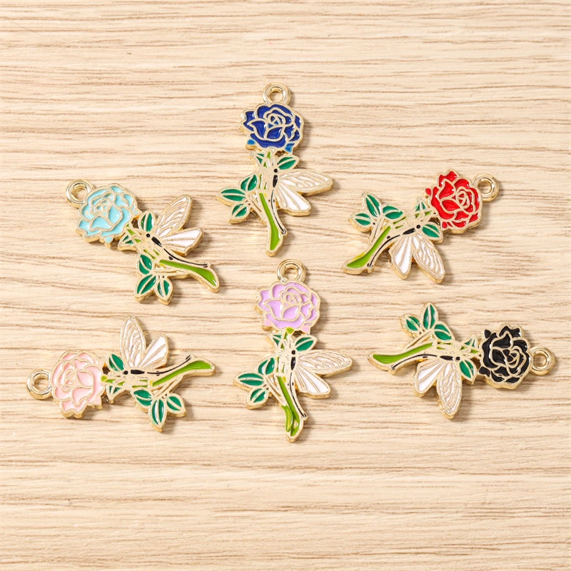 10 Stück 18x28mm Niedliche Emaille-Rosenblüten-Anhänger für Schmuckherstellung, Halsketten, Ohrringe, Armbänder, DIY-Bastelzubehör – Detail 13
