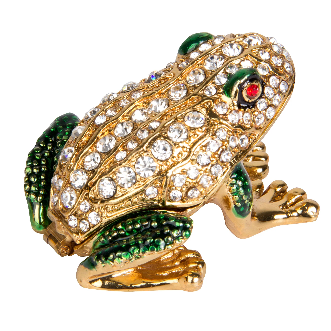 QIFU Fashion Wholesale Metal Crystal Rhinestone Imperial Green Frog Trinket Box Jewelry Boxes