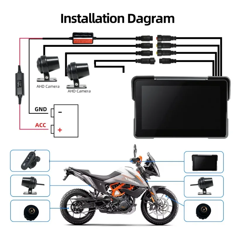 MotorcycleVehicleNavigatorWirelessCarplay High Definition Dual Lens Tire Pressure Navigation Waterproof Riding Navigation Screen