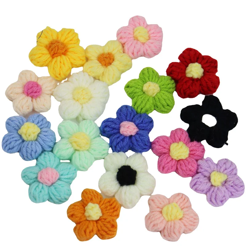 4.5cm Flower DIY Hand-knitted Puff Flower Milk Cotton Wool Hand Hook Flower Manual Clothing Accessory Shoes Hats Craft Supplies