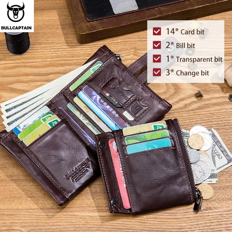 Genuine Leather Man Wallet Coin Purse Small Mini Card Holder Chain PORTFOLIO Portomonee Male Walet Pocket