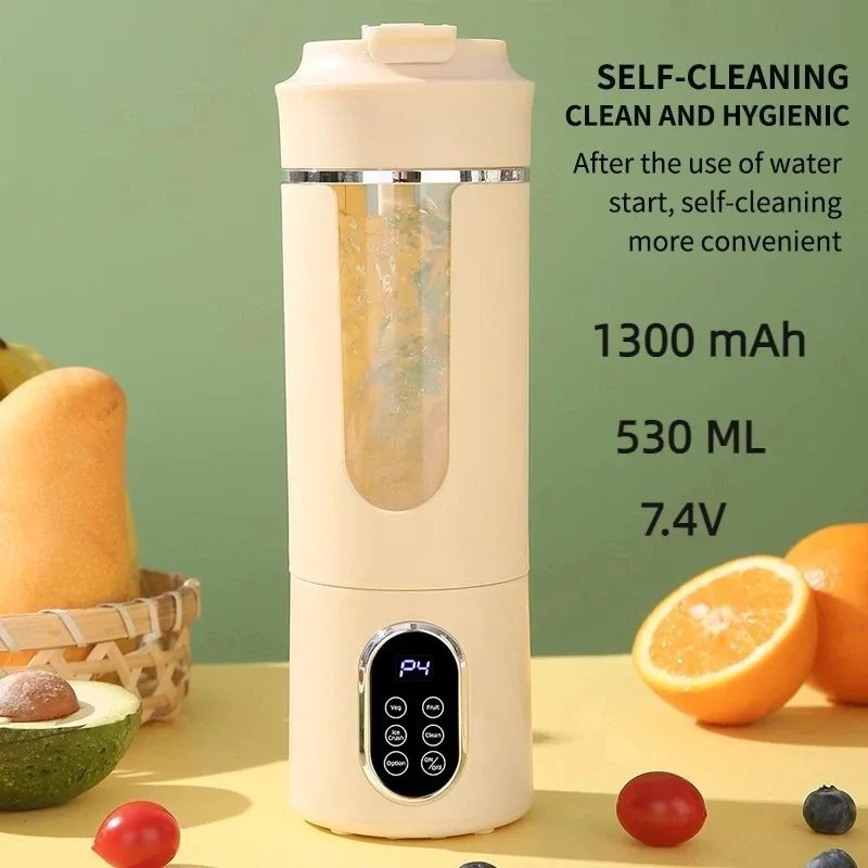 عصارة جديدة 530 مللي محمولة لاسلكية USB شحن عصارة صغيرة سحق الجليد عصير كهربائي 12 شفرة شاشة ديجيتال خلاط #5