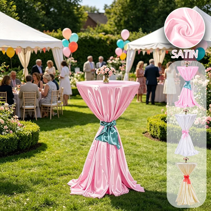 1PC Elastic Solid Color Round Highboy Cocktail Table Cover Stain Bar Tablecloth for Wedding Banquet Home Hotel Party Decoration