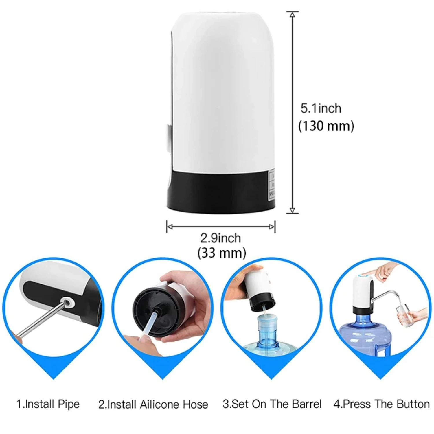 Home Gadgets Water Bottle  Mini Barreled  Hand Press Water Pumps USB Charge Automatic Portable Drink Water Dispenser