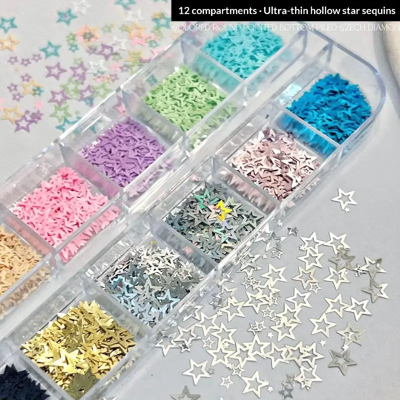 1 Set DIY-Maniküre-Zubehör, gemischte Farben, Stern-Nagelglitzer, laserholografische Pailletten, ungiftig, für Kinder und Erwachsene – Detail 6