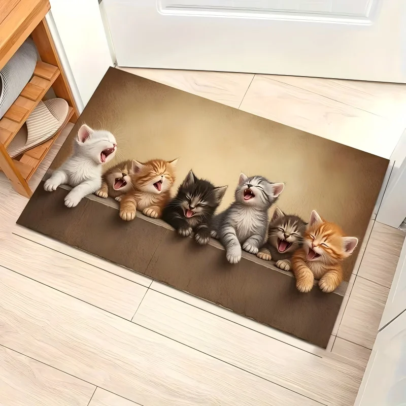 Rustic Wood Crack Tabby Kitten 3D Sight Door Mat NonSlip Household Welcome Rug Fit Bedroom Living Room Kitchen Indoor Floor Mat