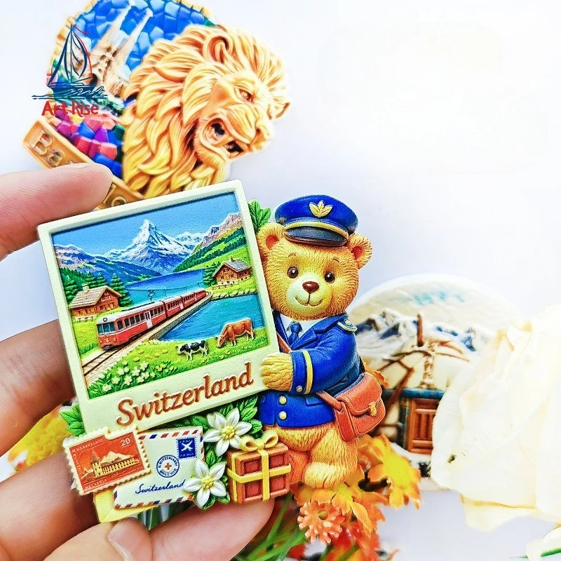 Swiss Bear Train Fridge Magnet - Whimsical 3D Alpine Souvenir Unique European Gift for Travel & Storybook Decor