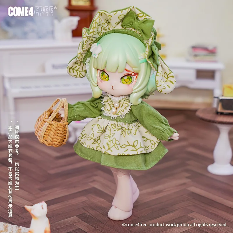 COME4FREE 플래그십 스토어: OB11 및 BJD 피규어용 그린 그린 라디쉬 인형 드레스, 귀여운 식물 테마 의상과 스커트