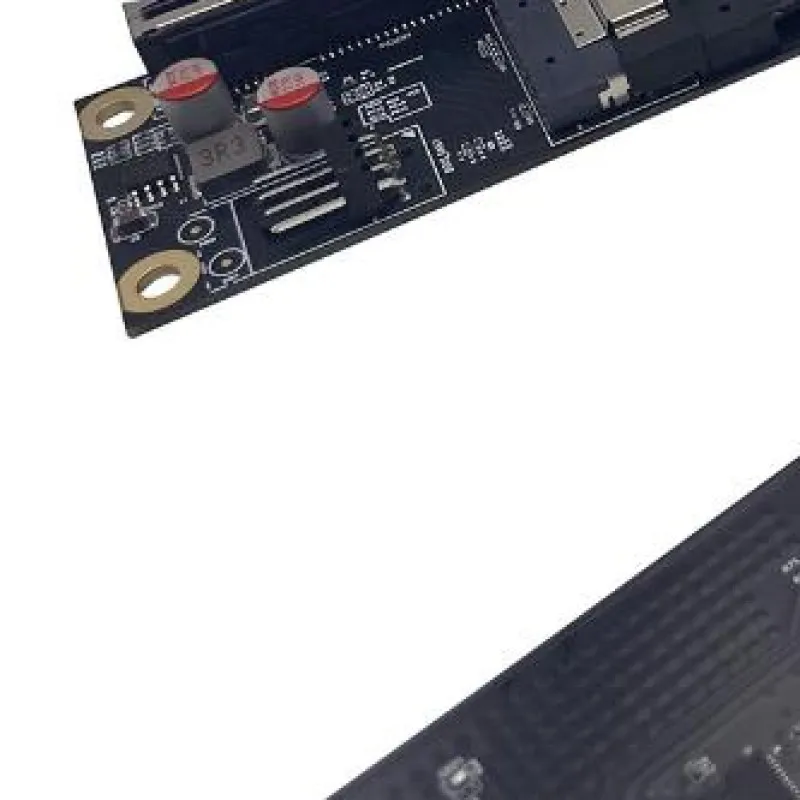 

Карта расширения PCIe для SlimSAS с дизайном для отвода тепла, двойным питанием (PCIe + 6PIN DC) для подключения нескольких устройств