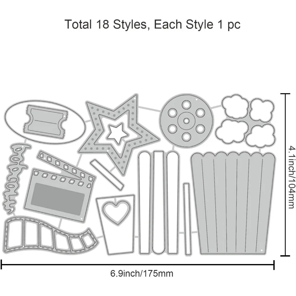 1Sheet Metal Movie Viewing Cut Dies Popcorn and Film Roll Embossing Template Cola and Die Cuts for Card Scrapbooking for Card