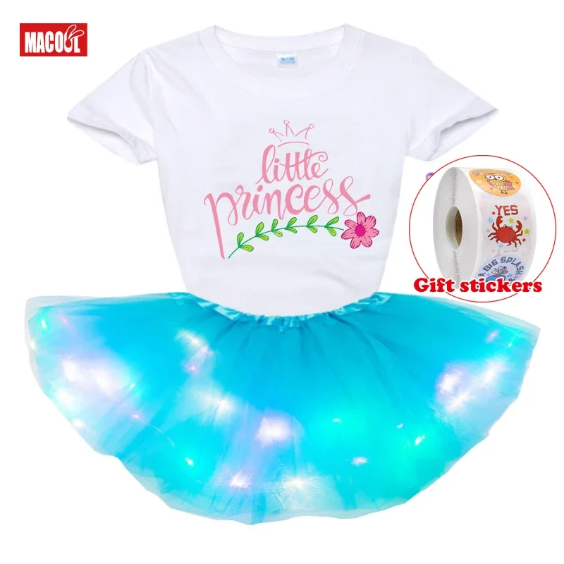 Girl Birthday Dress Custom Name Shirt 2025 Toddler Baby Dress Rainbow Tutu Set 3PC Kids T-shirt+Girls' Skirt+Children's Stickers