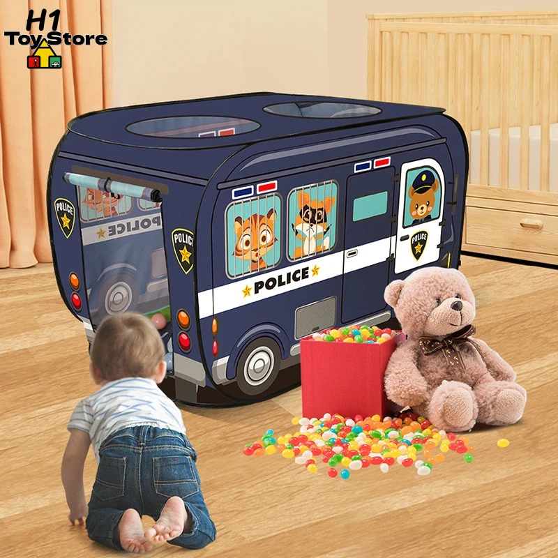 Kids Role-Play Bus Tent Automatic Pop-Up Sunroof Playhouse for Indoor Outdoor Imaginative Games Camping Toy Gift