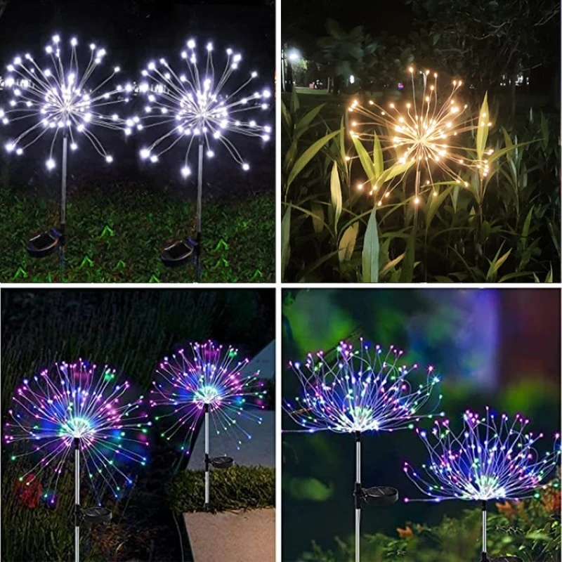 Luces LED solares de fuegos artificiales, decoración de jardín al aire libre, luces de hadas, lámpara de césped de diente de león impermeable para