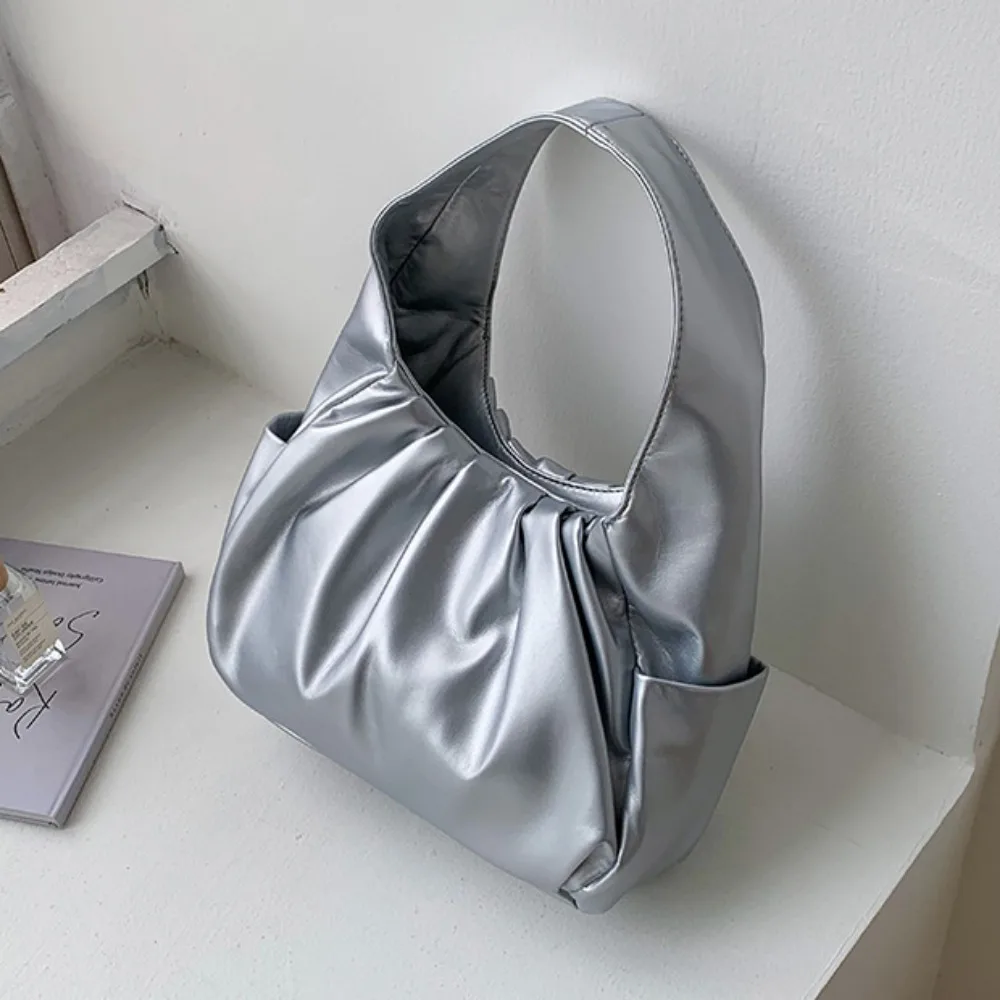 

Korean Style Pleated Handbag Shoulder Bag Underarm Bag Croissant Cloud Bag Crescent Moon Single Shoulder PU Leather Underarm Bag