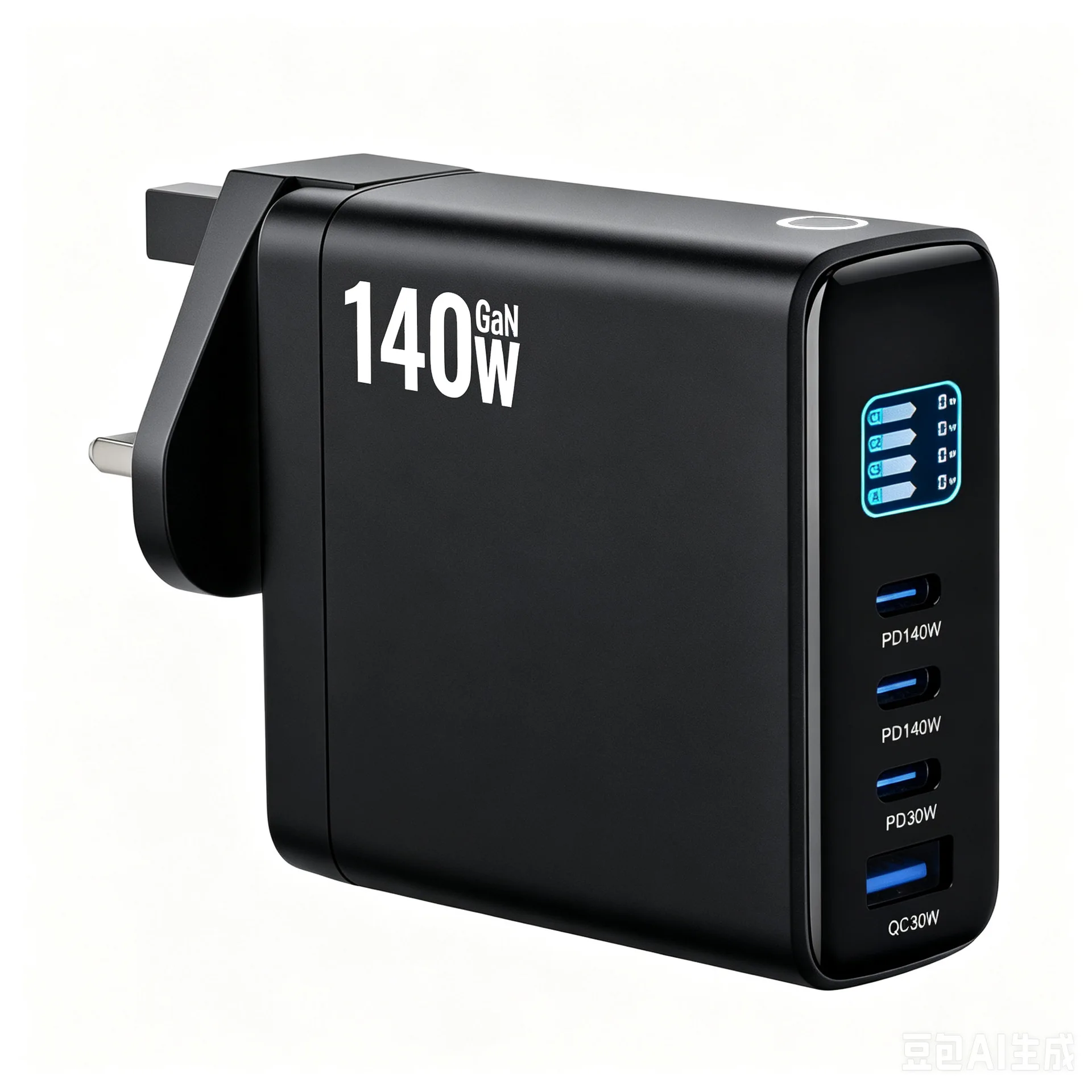 140W Multi-Port3C1A GaN Fast Charging 4-Port Desktop Smart Digital Display PD3.1 USB Type C Charger for iPhone Xiaomi Laptop