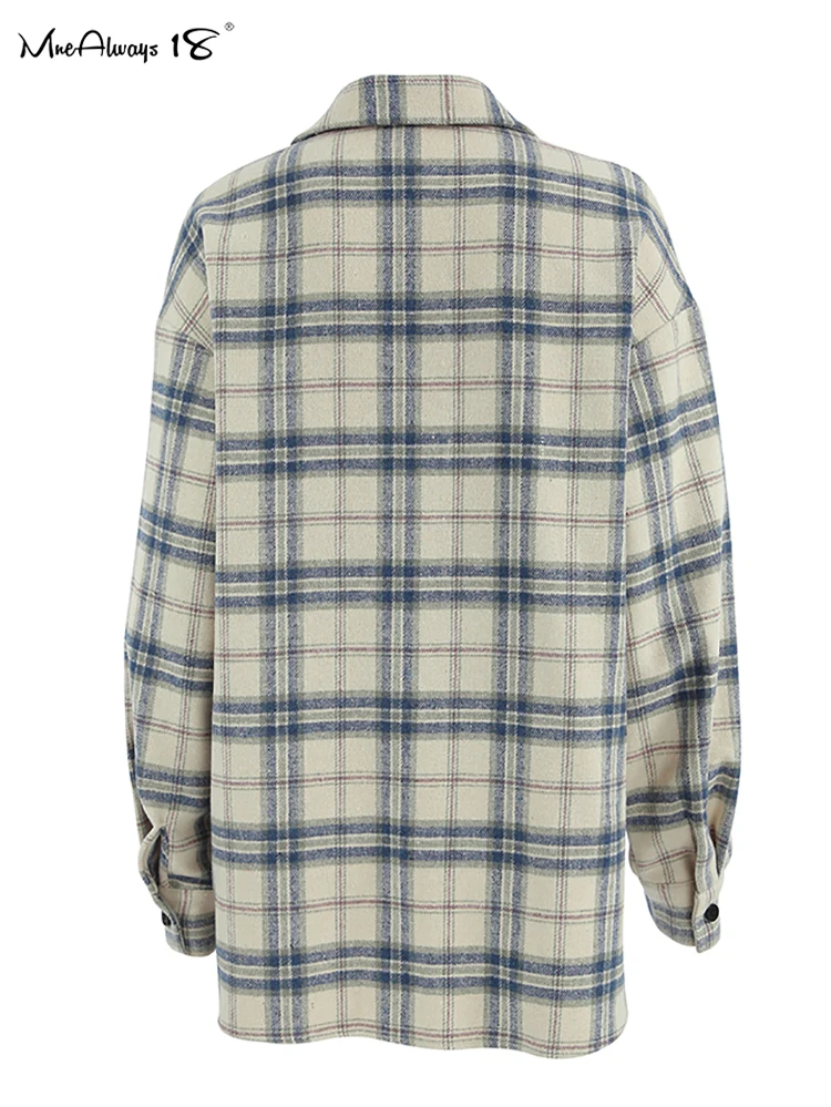 Mnealways18 Street Style Oversize Plaid Shirts Womens Turn Down Collar Checkered Blouses And Tops Spring 2025 Long Sleeves Loose