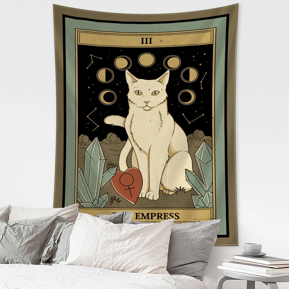 VIKAMA Tarot Gray Cat Strength Tapestry Wall Hanging, 6 Designs, Wall Decor for Bedroom Living Room Dorm