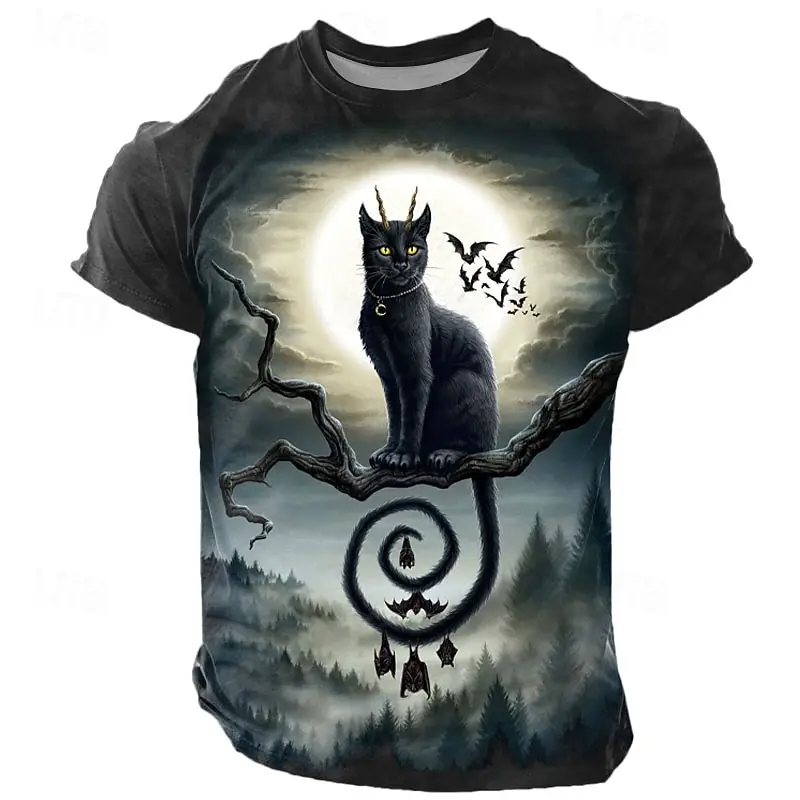 Halloween Men's Sarah Richter Cat T Shirt Short Sleeves T shirt 3D Print Crew Neck Shirt