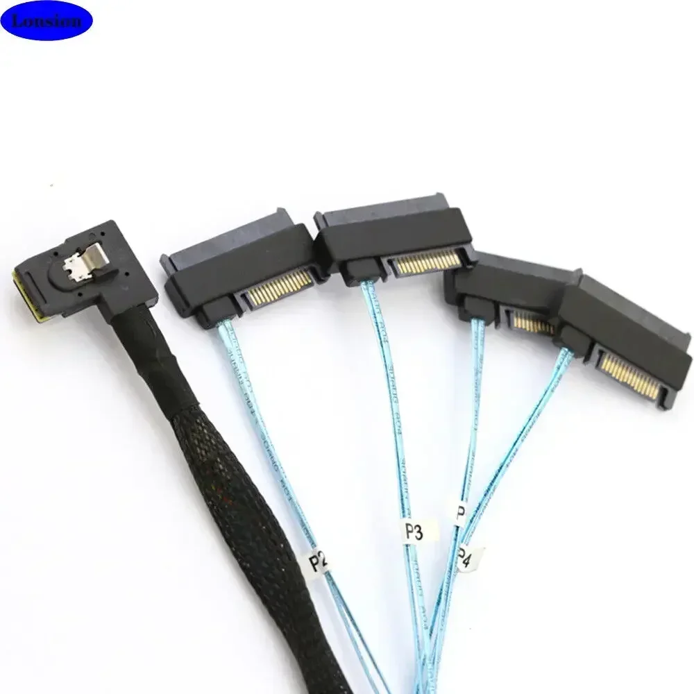 Right-Angle Mini SAS SFF-8087 to 4-Port SAS SFF-8482 HDD Hot-Swap Hard Drive Cable for Server/Storage