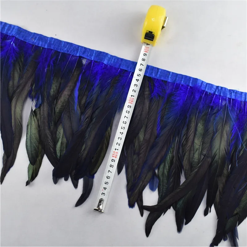 1 Meter bunte Hahnenfedern auf Band, Federnband für Kleider, DIY-Fransen, Nähdekoration, Kleidung, Handwerkszubehör – Detail 5