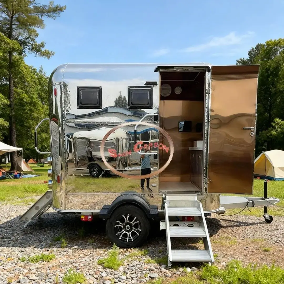 Weather-Resistant Mobile Toilet Trailer Restroom with Flush System And Storage for Camping Events Emergency Rescue