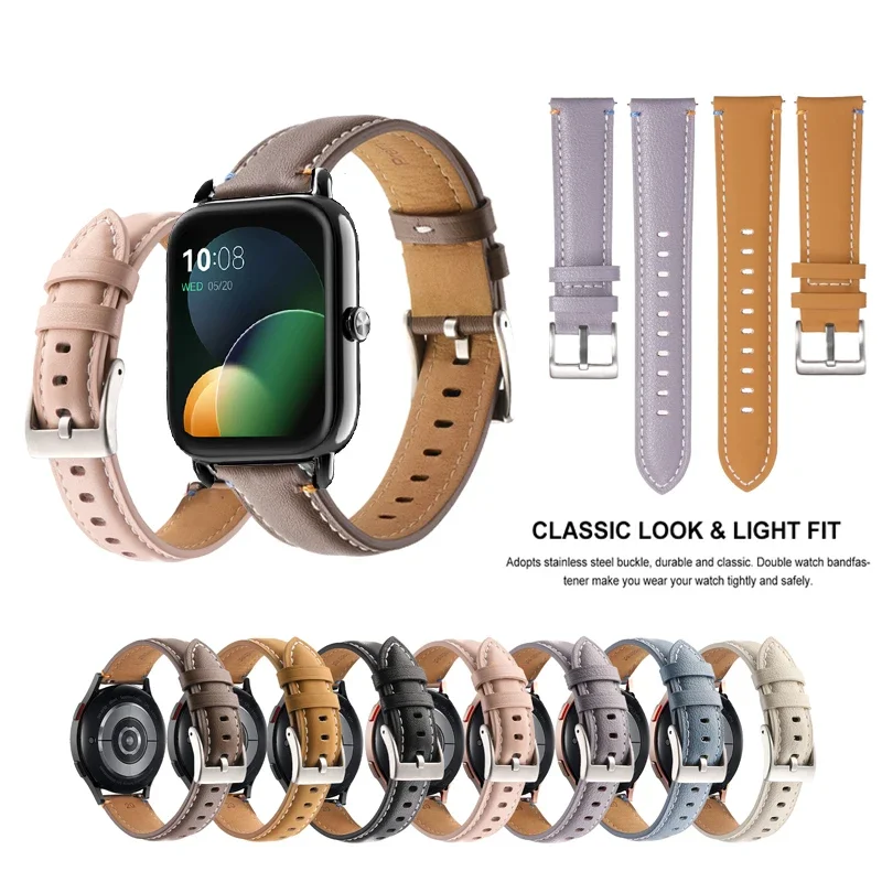 20mm Strap Simple Fashion Leathe Band For Haylou LS02 / RS4 Plus For AXTRO Fit 3 / 4 / Actxa Tempo 4c 5c