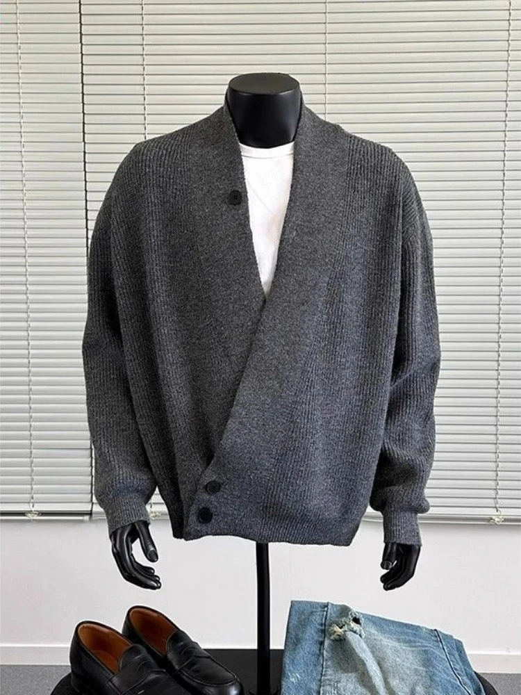 

Luxury Design Autumn Winter Jackets Knit Cardigan Trend Men Clothes Irregular Coats Long Sleeves Tops Streetwear Business Jacket
